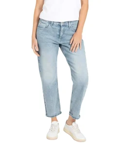 MAC Straight Jeans in hellblau und Krempel-Look