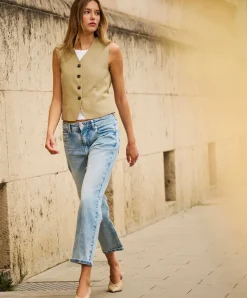MAC Straight Jeans in hellblau und Krempel-Look