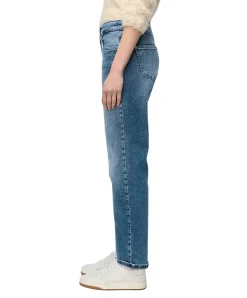 MAC Straight Jeans in Mittelblau und Krempel-Look