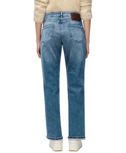 MAC Straight Jeans in Mittelblau und Krempel-Look