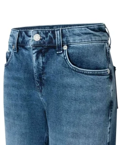 MAC Straight Jeans in Mittelblau und Krempel-Look