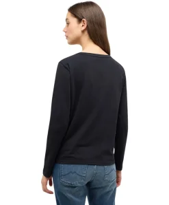 Mustang Langarmshirt Elly in Schwarz mit Rundhalsausschnitt