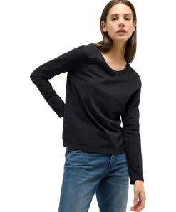 Mustang Langarmshirt Elly in Schwarz mit Rundhalsausschnitt