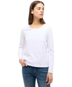 Mustang Langarmshirt Elly in Weiß mit Rundhalsausschnitt