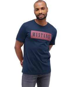 Mustang Print T-Shirt Austin aus Baumwolle in Dunkelblau