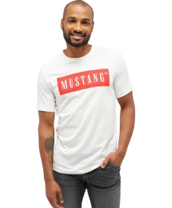 Mustang Print T-Shirt Austin aus Baumwolle in Weiß