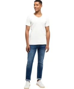 Mustang T-Shirt aus Baumwolle Amado V-Neck in Weiß