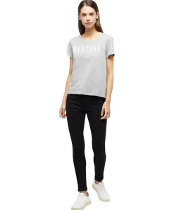 Mustang T-Shirt mit Printlogo Alma in Grau Melange