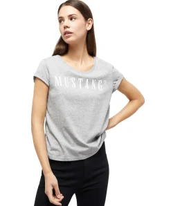 Mustang T-Shirt mit Printlogo Alma in Grau Melange