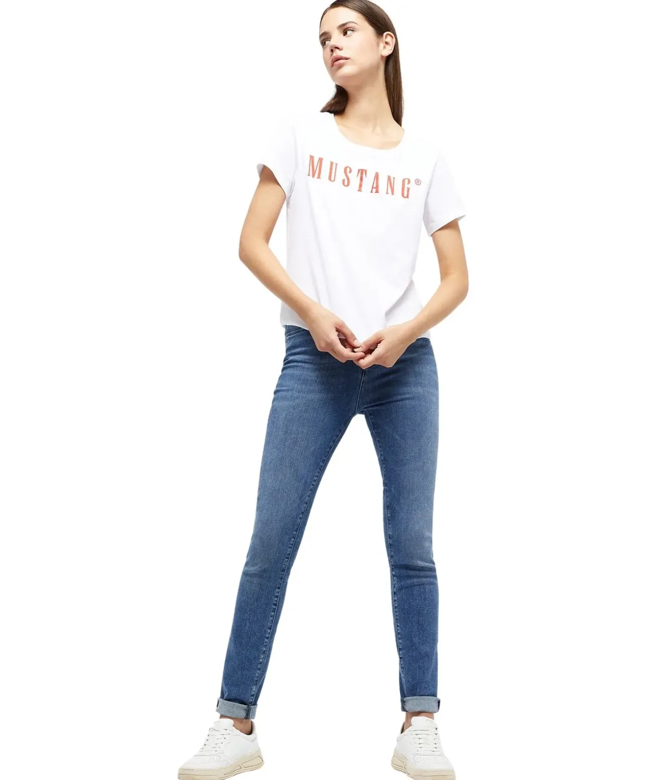 Mustang T-Shirt mit Printlogo Alma in Weiß