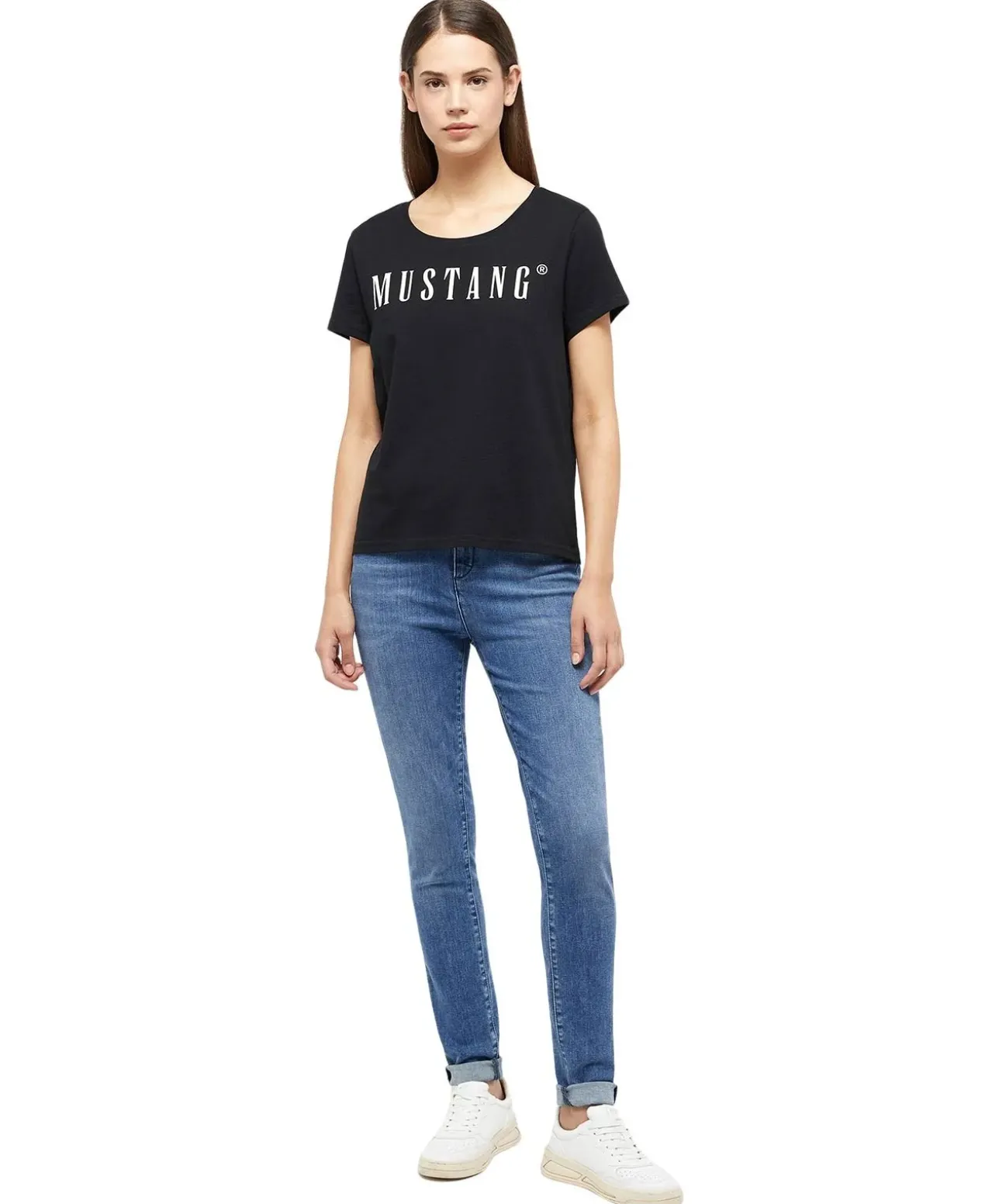 Mustang T-Shirt mit Printlogo Alma in Schwarz