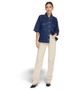 Only Jeansbluse Belle in Indigo mit Taschen