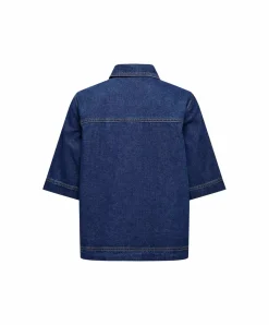 Only Jeansbluse Belle in Indigo mit Taschen