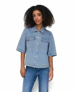 Only Jeansbluse Belle in hellblau mit Brusttaschen