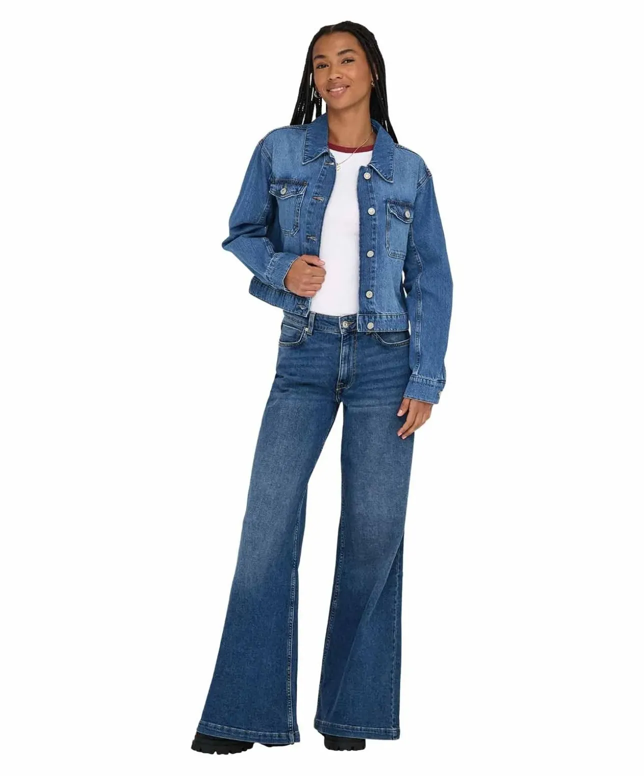 ONLY Jeansjacke Lumi mit Fly-Away Kragen in Mittelblau
