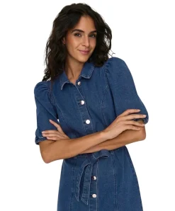 ONLY Jeanskleid Vibbe in Mittelblau mit Puffärmel