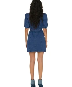 ONLY Jeanskleid Vibbe in Mittelblau mit Puffärmel