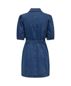 ONLY Jeanskleid Vibbe in Mittelblau mit Puffärmel