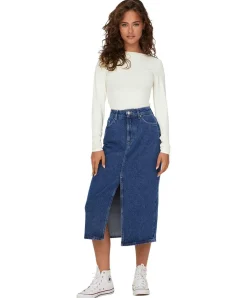 ONLY Jeansrock Bianca in Mittelblau mit Schlitz