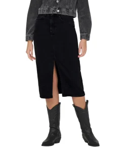 ONLY Jeansrock Bianca in Schwarz mit Schlitz vorne
