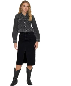 ONLY Jeansrock Bianca in Schwarz mit Schlitz vorne