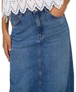 ONLY Jeansrock Midi in Mittelblau mit Rückenschlitz
