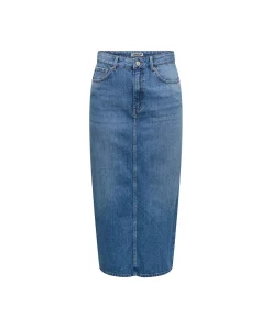ONLY Jeansrock Midi in Mittelblau mit Rückenschlitz