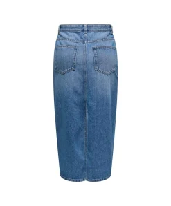 ONLY Jeansrock Midi in Mittelblau mit Rückenschlitz