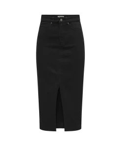 ONLY Jeansrock Siri in Schwarz mit Midi-Länge