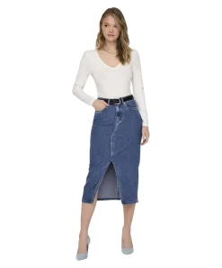 ONLY Jeansrock Siri in Stone-Waschung mit Midi-Länge