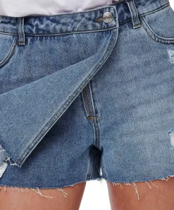 ONLY Jeansrock Texas in Mittelblau mit Abnutzungsdetails