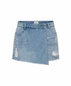 ONLY Jeansrock Texas in Mittelblau mit Abnutzungsdetails