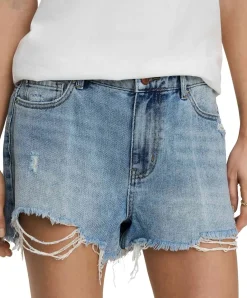 ONLY Jeansshorts Placy in Hellblau mit Rissen