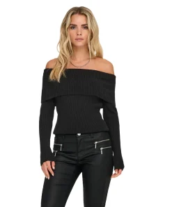 ONLY Schulterfrei Strickpullover Katia in Schwarz