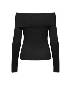 ONLY Schulterfrei Strickpullover Katia in Schwarz