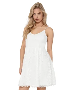 ONLY Sommerkleid in Weiß mit Spitze und V-Ausschnitt