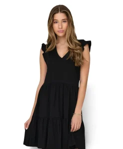 ONLY Sommerkleid May in Schwarz mit Rüschen