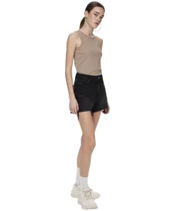 PIECES Jeansshorts in schwarz mit ausgefranstem Saum