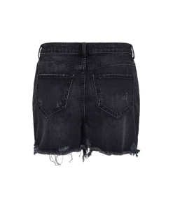 PIECES Jeansshorts in schwarz mit ausgefranstem Saum