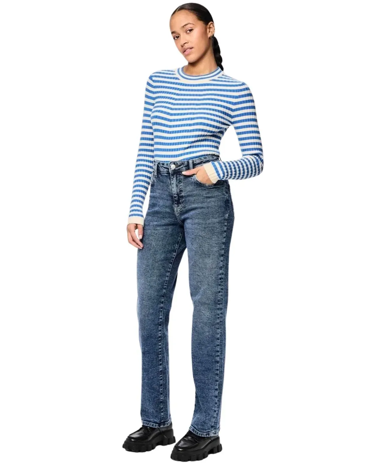 Pieces Kelly Jeans Straight Fit in Stone-Waschung