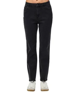 PIECES Kesia Mom-Fit Jeans in Schwarz mit Knöchellänge
