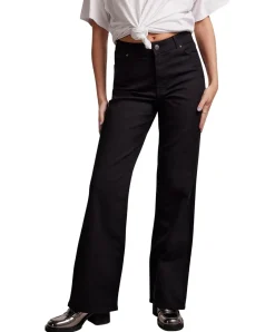 Pieces Peggy Jeans mit weitem Bein in Schwarz