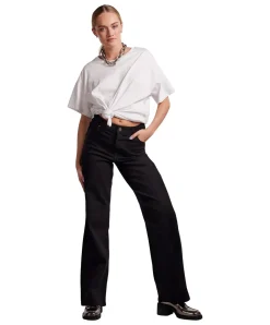 Pieces Peggy Jeans mit weitem Bein in Schwarz
