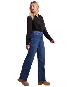 Pieces Peggy Jeans mit weitem Bein in Indigo Waschung