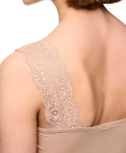Pieces Spitzentop Barbera Lace in Hellbraun