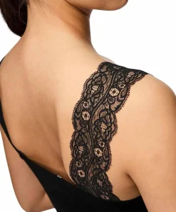 Pieces Spitzentop Barbera Lace in Schwarz