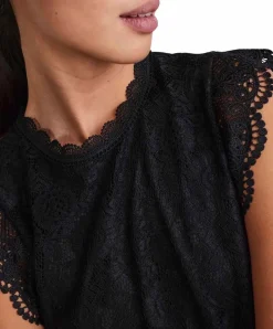 Pieces Spitzentop Olline in Schwarz