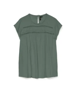 Vero Moda Blusenshirt Debbie in Grün mit kurzen Ärmeln