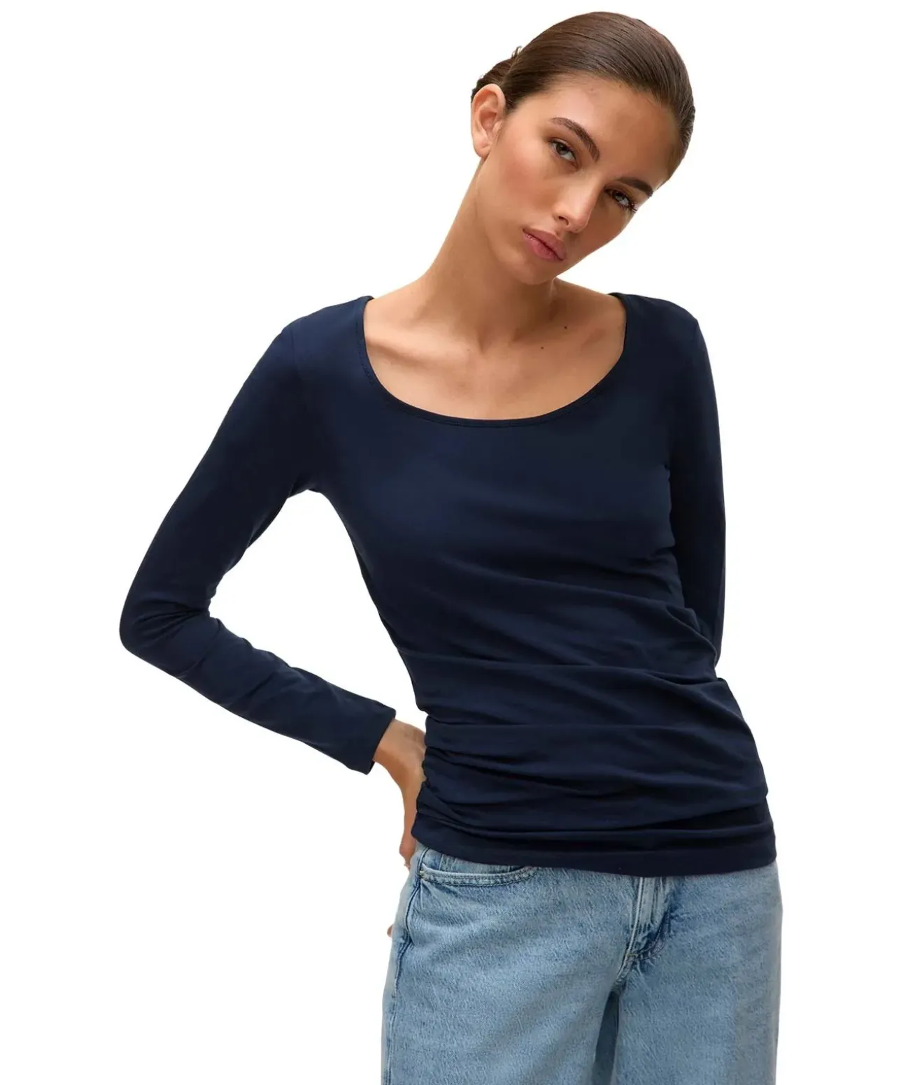 Vero Moda Damen Longshirt Maxi aus blauer Bio-Baumwolle