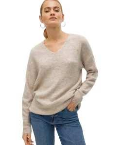 Vero Moda Damen Strickpullover Crewlefile mit V-Auschnitt